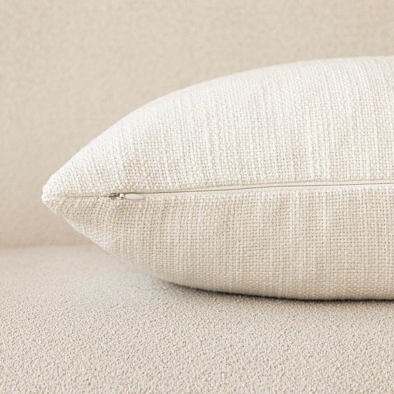 Foindtower Foindtower Set of 2 Decorative Textured Burlap Linen Throw Pillow Covers Farmhouse Boho Cushion Cover Solid Accent Pillowcase for Couch Sofa Bed Living Room Home Decor 20?20 Inch Cream White  - Image 2