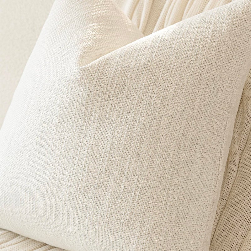 Foindtower Foindtower Set of 2 Decorative Textured Burlap Linen Throw Pillow Covers Farmhouse Boho Cushion Cover Solid Accent Pillowcase for Couch Sofa Bed Living Room Home Decor 20?20 Inch Cream White  - Image 3