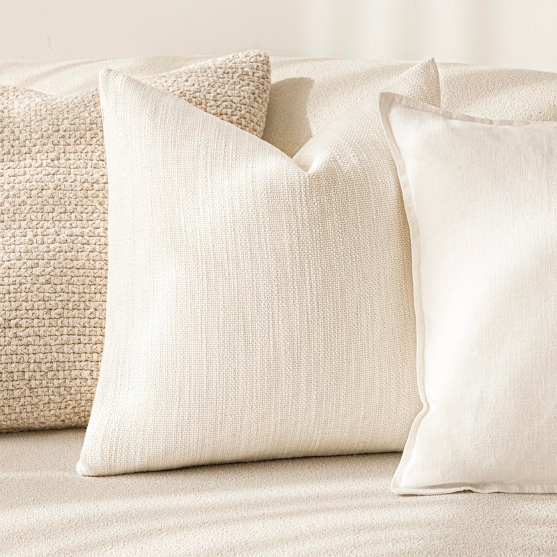 Foindtower Foindtower Set of 2 Decorative Textured Burlap Linen Throw Pillow Covers Farmhouse Boho Cushion Cover Solid Accent Pillowcase for Couch Sofa Bed Living Room Home Decor 20?20 Inch Cream White  - Image 4