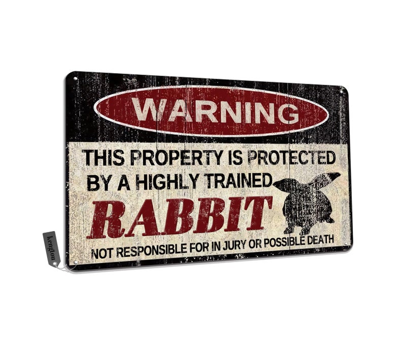 Rabbit Tin Sign Funny Metal Sign Vintage Wall Decor 12x8 Inch Warning This Property Protected by Rabbit