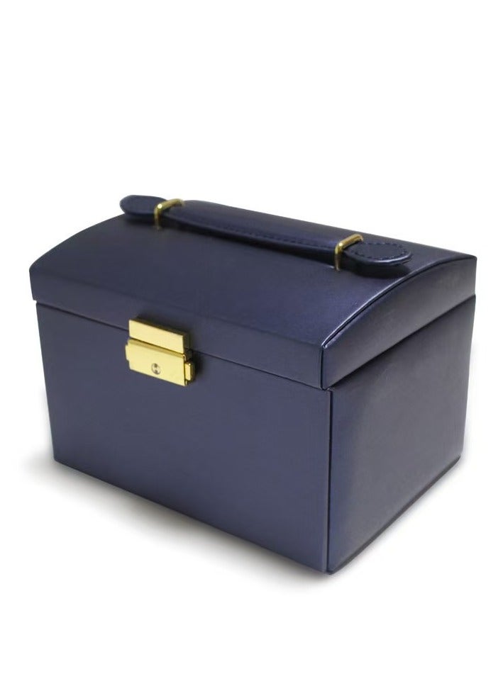 Jewellery Organiser MultiLayer PU Leather Portable Lockable Storage Box Case with Dividers Container for Rings, Earrings, Necklace Home Organizer - Dark Blue  - Image 2