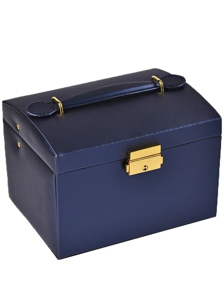 Jewellery Organiser MultiLayer PU Leather Portable Lockable Storage Box Case with Dividers Container for Rings, Earrings, Necklace Home Organizer - Dark Blue  - Image 3