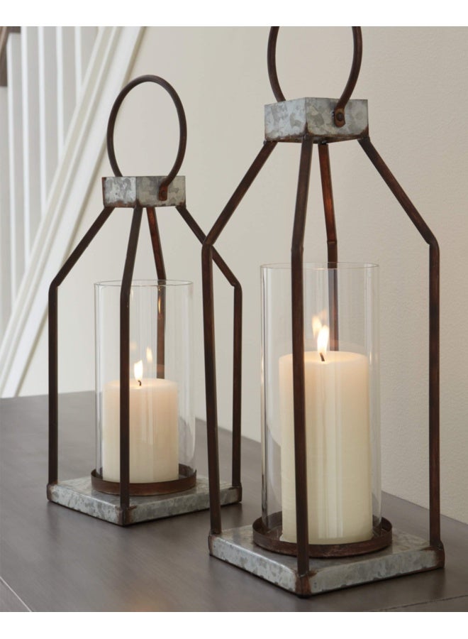 Signature Design by Ashley Diedrick Rustic Lantern 2 Count Indoor And Outdoor 19 And 17 Gray And Black  - Image 2