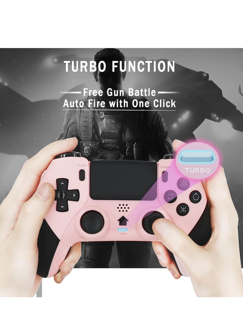 Wireless Controller, Bluetooth Game Controller Compatible with PS4/Slim/Pro/PC, Built-in 800mAh Rechargeable Battery, Dual Vibration, 6-Axis Motion Control, Audio, Turbo (Pink  Black)