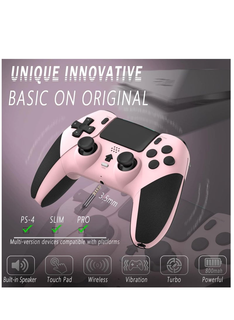 Wireless Controller, Bluetooth Game Controller Compatible with PS4/Slim/Pro/PC, Built-in 800mAh Rechargeable Battery, Dual Vibration, 6-Axis Motion Control, Audio, Turbo (Pink  Black)