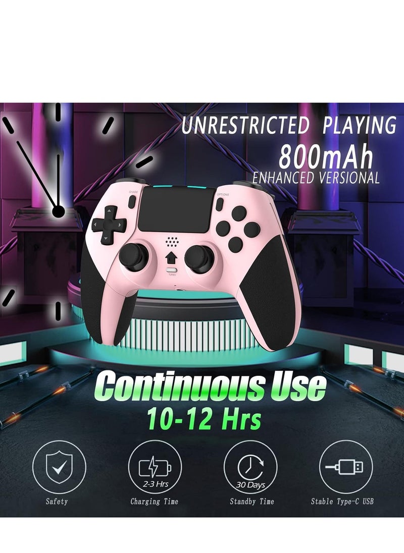 Wireless Controller, Bluetooth Game Controller Compatible with PS4/Slim/Pro/PC, Built-in 800mAh Rechargeable Battery, Dual Vibration, 6-Axis Motion Control, Audio, Turbo (Pink  Black)