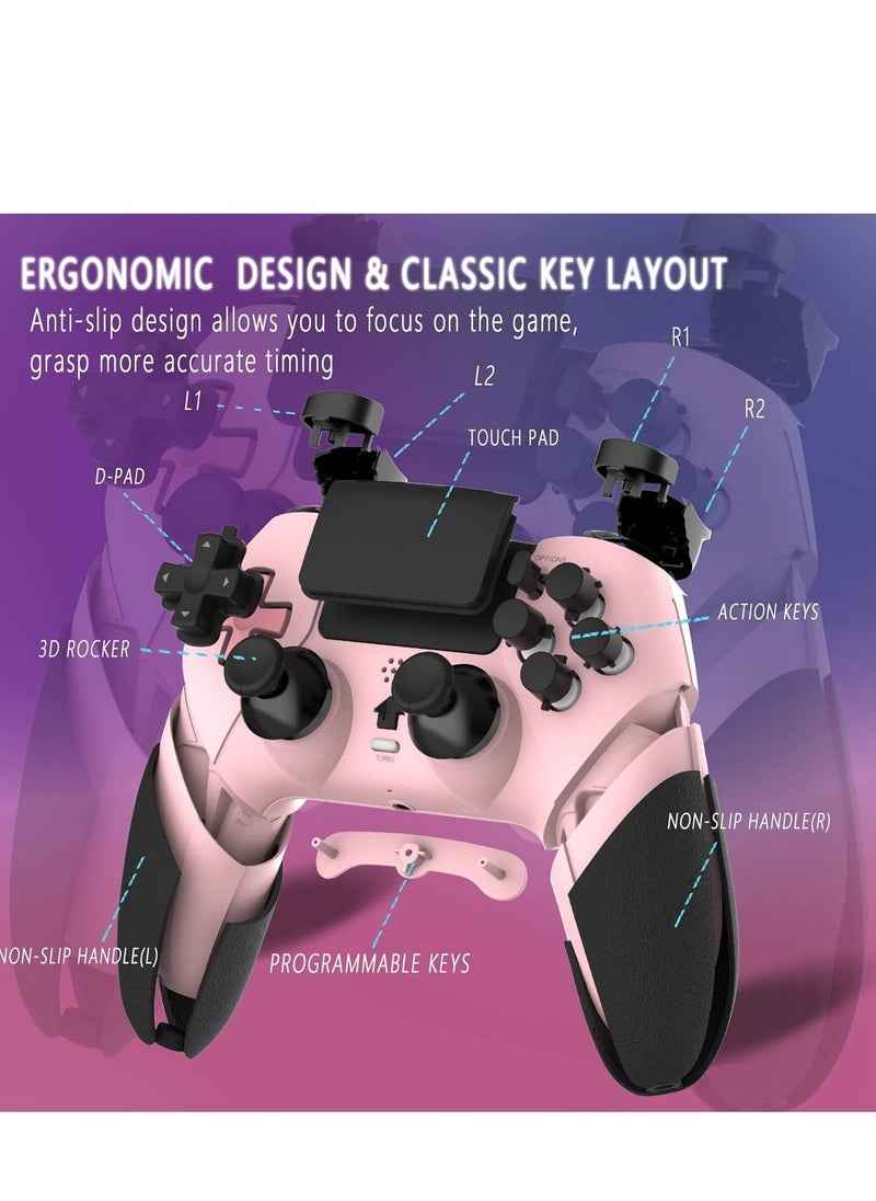 Wireless Controller, Bluetooth Game Controller Compatible with PS4/Slim/Pro/PC, Built-in 800mAh Rechargeable Battery, Dual Vibration, 6-Axis Motion Control, Audio, Turbo (Pink  Black)