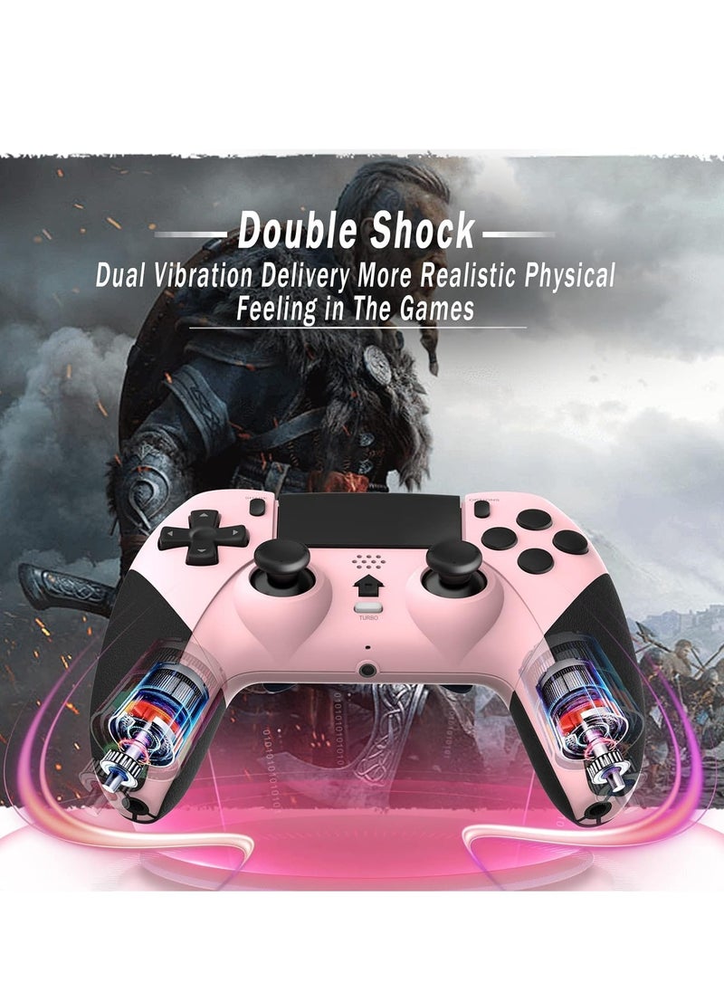 Wireless Controller, Bluetooth Game Controller Compatible with PS4/Slim/Pro/PC, Built-in 800mAh Rechargeable Battery, Dual Vibration, 6-Axis Motion Control, Audio, Turbo (Pink  Black)