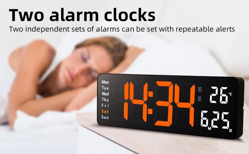 Astrometric 15-Inch Digital Wall Clock with Large LED Display – Remote Control, Auto-Dimming, Night Light, Date, Day, Temperature, DST Function – Ideal for Living Room, Bedroom (Orange & White) - Image 5