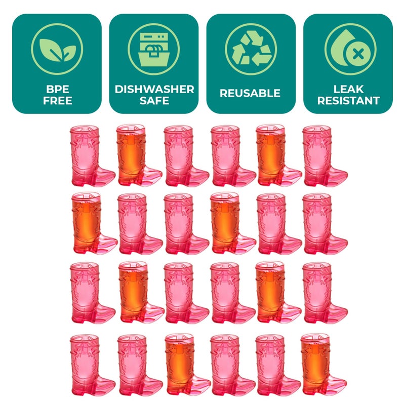 JoyServe 24 Mini Boot Shot Glasses, 1 oz Reusable and Disposable Pink Plastic Shot Cups, for Cowboy Cowgirl Themed Parties, Decorations, Bachelorette Party Favors, Pink - Image 3