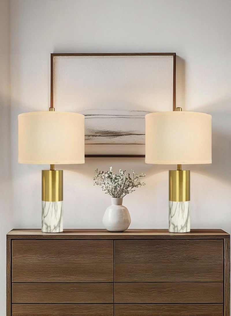 DREAMSIDEA لمبة سرير بيضاء عصرية مجموعة من 2 لتزيين غرف النوم، لمبة طاولة ريفية للصالون والمكتب - Image 1