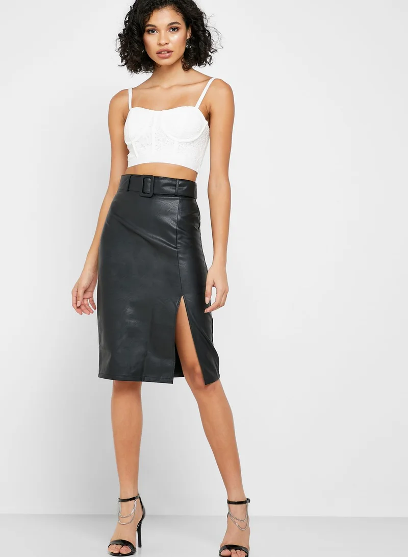 Fashion Union Side Split Belted Skirt