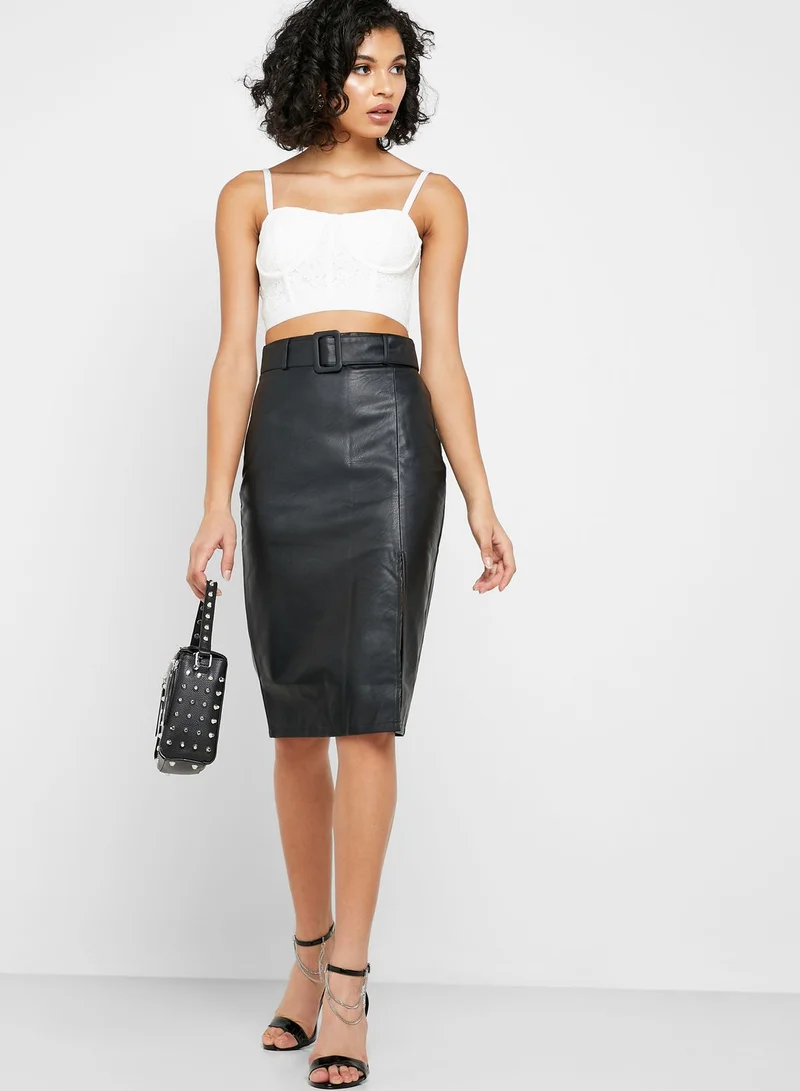 Fashion Union Side Split Belted Skirt