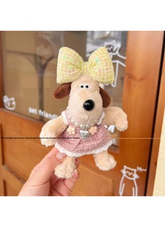 Generic Super Fairy Handdog Small Floral Plaid Skirt Love Necklace Bow Keychain Hanging Ornaments Bag Hanging Ornaments-Color:Yellow Plaid Floral Dress Pattern Love Necklace-Height:Metal Key Chain Pendant  - Image 4