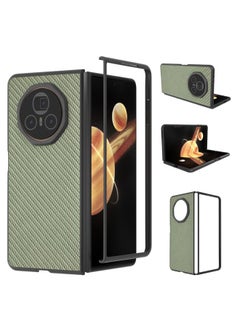 For Honor Magic V3 Black Frame Carbon Fiber Texture PU Phone Case(Green)