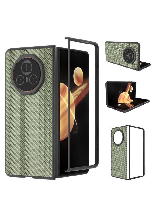 erorex - For Honor Magic V3 Black Frame Carbon Fiber Texture PU Phone Case(Green) - Image 1