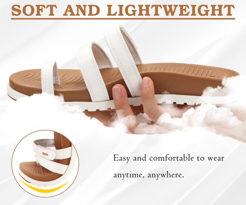 KuaiLu Womens Slides Sandals With Arch Support Comfort Plantar Fasciitis Yoga Mat Cushion Sandals Fashion Summer Beach Walking Adjustable Ladies Flat Orthotic Slip On Sandles Khaki White Size 8 - Image 4