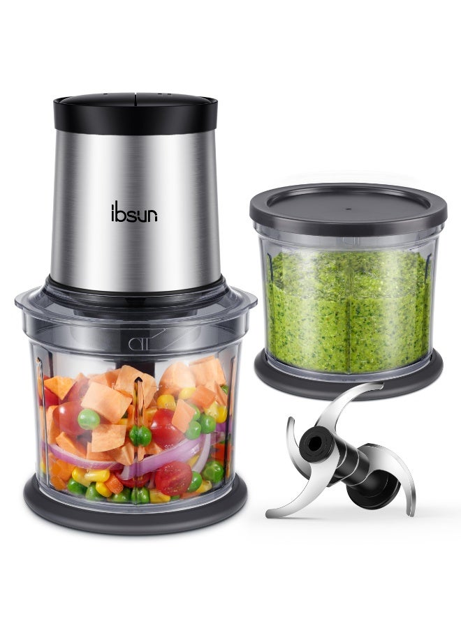 ibsun 4-Cup Electric Food Processor and Meat Chopper, 2-Bowl Kitchen Chopper with 2 Speeds and 4 Blades for Vegetables, Nuts, Meat and Puree - Image 1