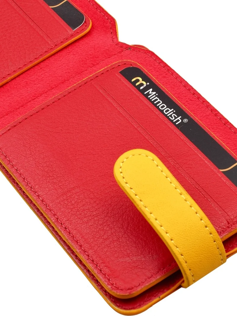 Mimodish 1145 Leather Paper Money Eyed Red Yellow Luxury Men's Credit Card Holder