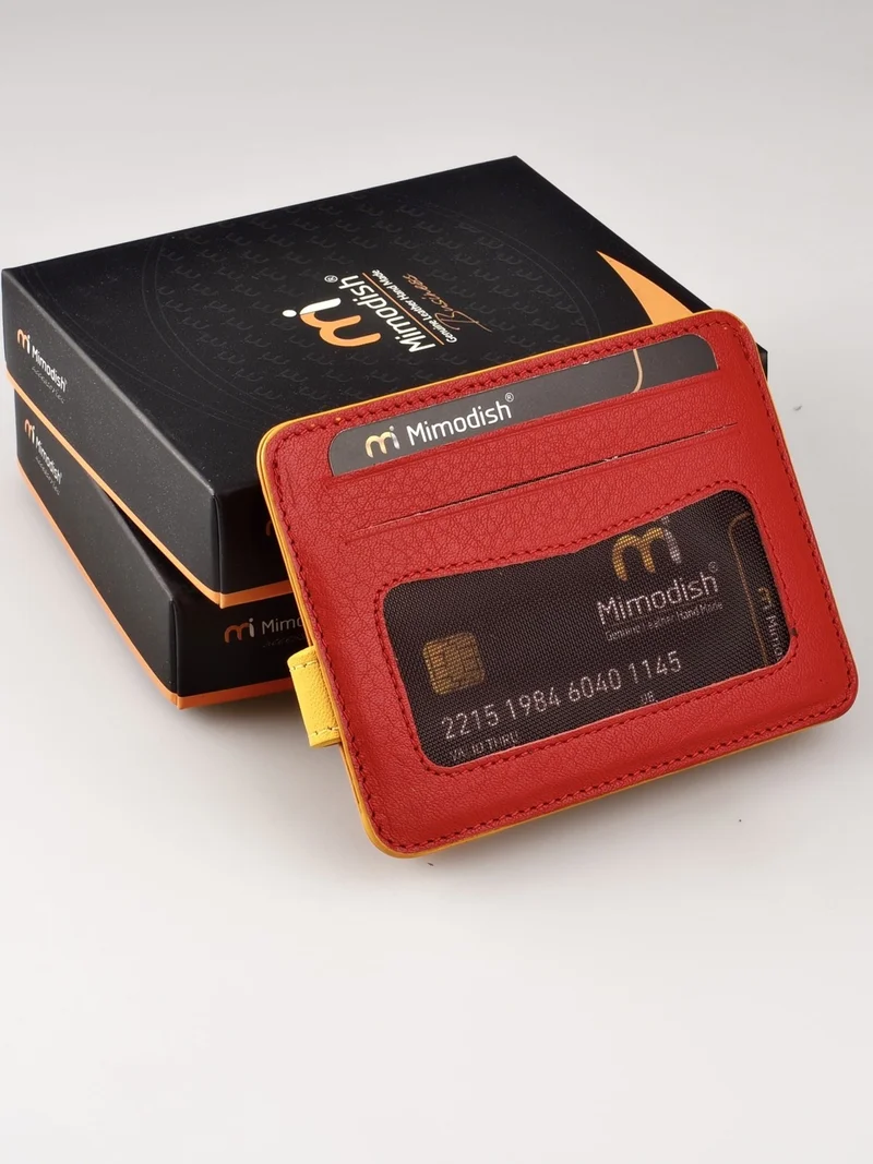 Mimodish 1145 Leather Paper Money Eyed Red Yellow Luxury Men's Credit Card Holder
