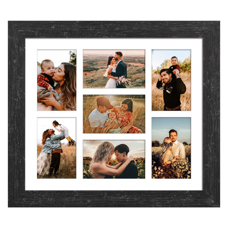 إطار صور غايفويان 135X155 مع 7 فتحات لصور 4X6 إطار صور متعدد مع وسادة للتعليق على الحائط بتصميم خشب أسود