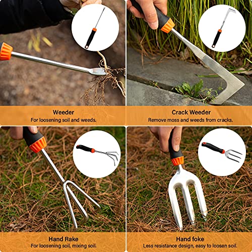 QINGFANGLI Garden Tool Set,10 PCS Stainless Steel Heavy Duty Gardening Tool Set with Soft Rubberized Non-Slip Ergonomic Handle Storage Tote Bag,Gardening Tool Set Gifts for Women and Men - Image 4