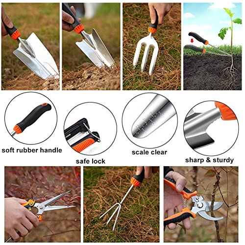QINGFANGLI Garden Tool Set,10 PCS Stainless Steel Heavy Duty Gardening Tool Set with Soft Rubberized Non-Slip Ergonomic Handle Storage Tote Bag,Gardening Tool Set Gifts for Women and Men - Image 5