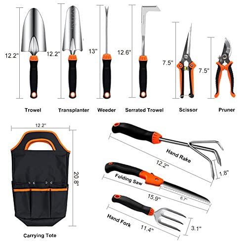 QINGFANGLI Garden Tool Set,10 PCS Stainless Steel Heavy Duty Gardening Tool Set with Soft Rubberized Non-Slip Ergonomic Handle Storage Tote Bag,Gardening Tool Set Gifts for Women and Men - Image 2
