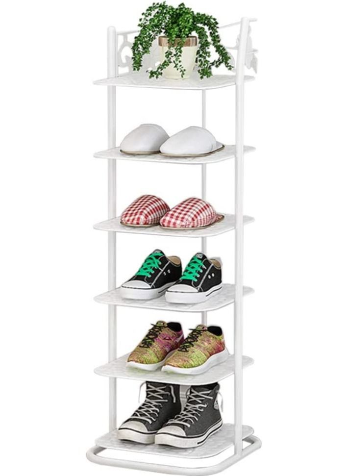 Industrial Iron Shoe Rack Shoe Tower Shoe Storage,6-Tier Shoe Organizer for Closets,Corner Free Standing Shoe Shelf for Entryway/Garage,Small Shoe Holder Indoor,Shoe Shelves Shoe Stand(White) - Image 1