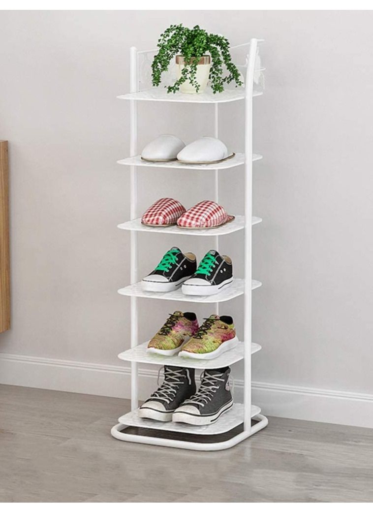 Industrial Iron Shoe Rack Shoe Tower Shoe Storage,6-Tier Shoe Organizer for Closets,Corner Free Standing Shoe Shelf for Entryway/Garage,Small Shoe Holder Indoor,Shoe Shelves Shoe Stand(White) - Image 2