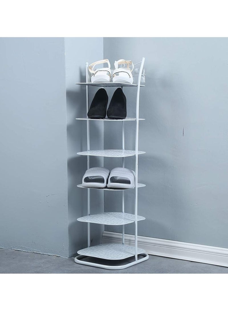 Industrial Iron Shoe Rack Shoe Tower Shoe Storage,6-Tier Shoe Organizer for Closets,Corner Free Standing Shoe Shelf for Entryway/Garage,Small Shoe Holder Indoor,Shoe Shelves Shoe Stand(White) - Image 3