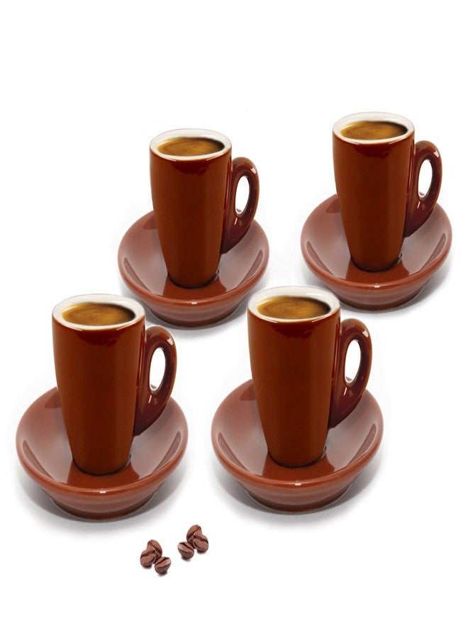 CUISINOX Brown Porcelain Espresso Cups and Saucers, 4 Sets (2 oz each) - Image 1