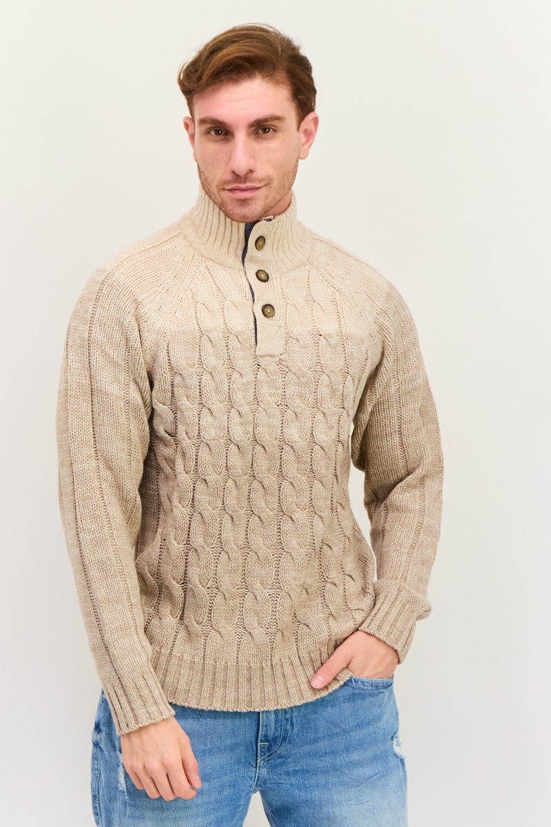 Weatherproof Men Long Sleeve Textured Sweater, Beige - Image 1