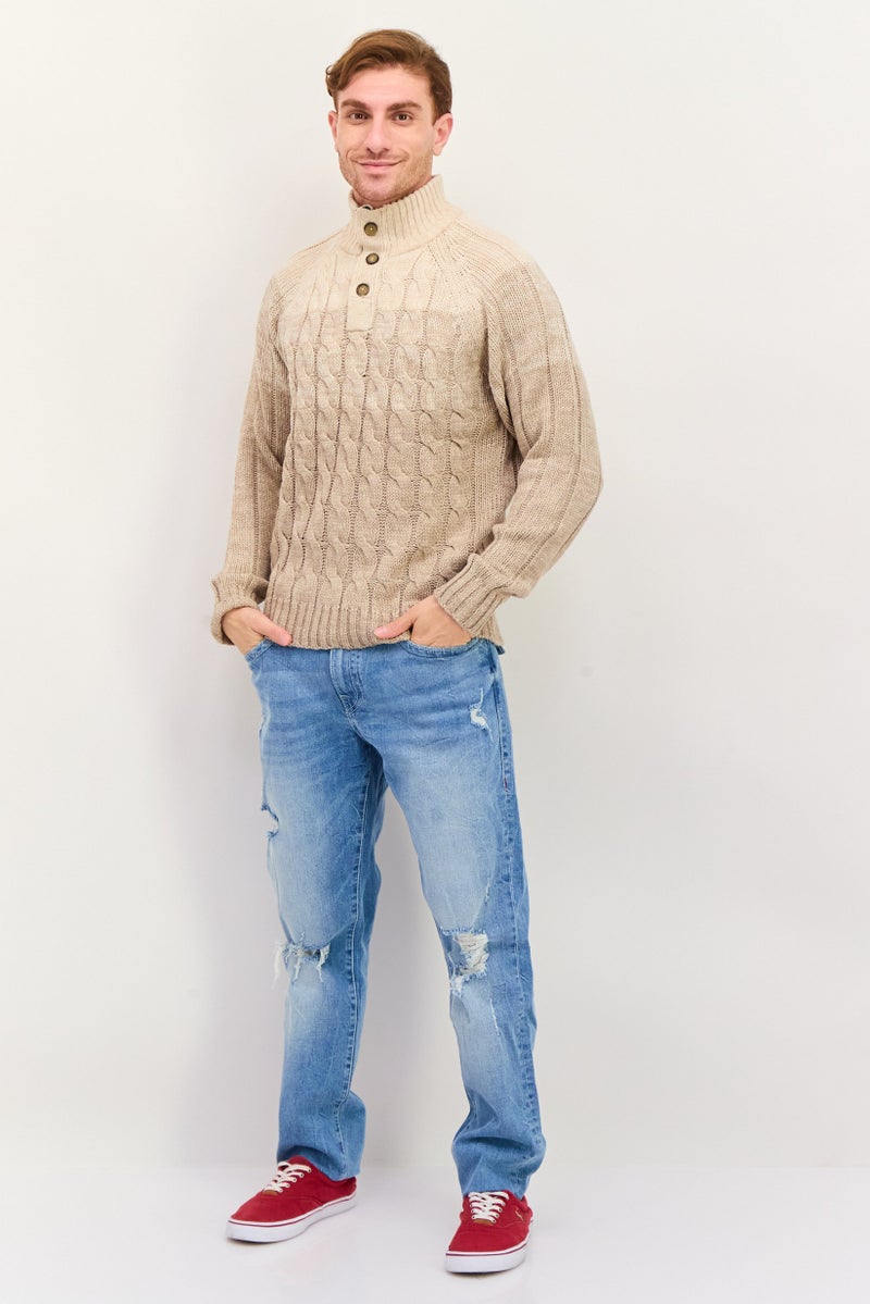 Weatherproof Men Long Sleeve Textured Sweater, Beige - Image 4