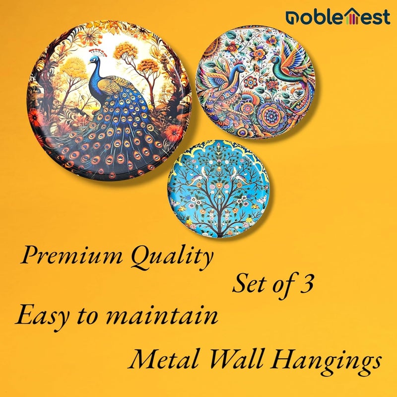Noblenest 3 Pcs Madhubani Metal Wall Plates 12 10 8 Inch Wall Decoration Items For Living Room Bedroom Office Wall Decor Gift Items Wall Hanging Decorations - Image 3