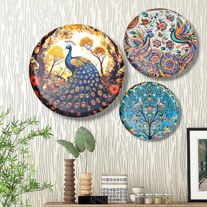 Noblenest 3 Pcs Madhubani Metal Wall Plates 12 10 8 Inch Wall Decoration Items For Living Room Bedroom Office Wall Decor Gift Items Wall Hanging Decorations - Image 4