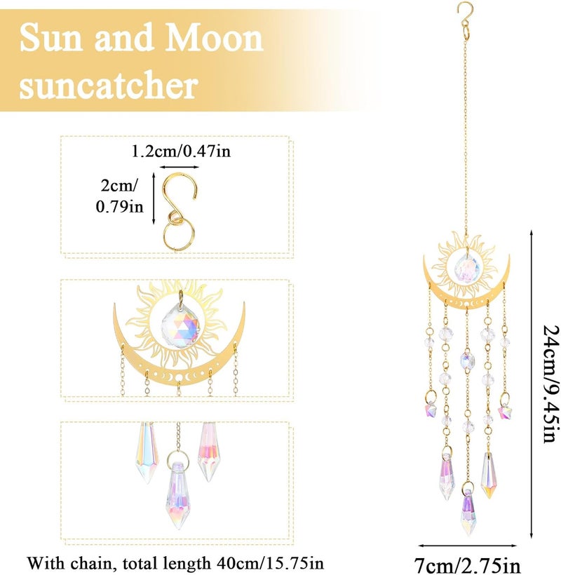 HaiFafafaing Crystal Sun Catcher, Sun and Moon Rainbow Maker with Chains, Hanging Indoor Outdoor Prism Decor for Windows Garden Car, Christmas Mother’s Day Valentines - Image 2