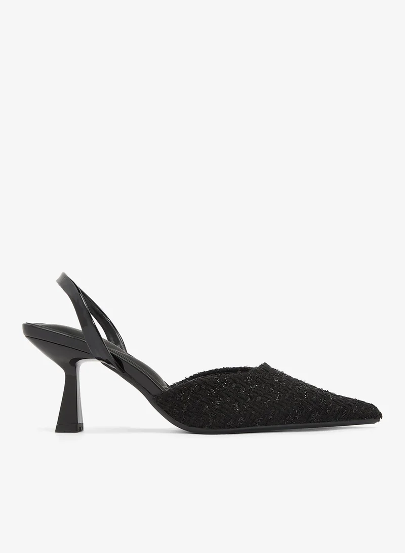 Ella Limited Edition Sequin Tweed Detail Sling Back Kitten Mid Heel Pumps