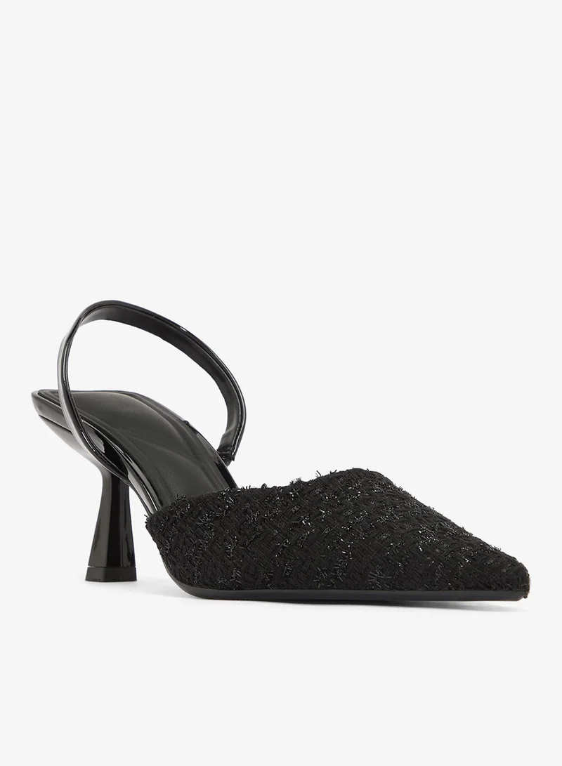 Ella Limited Edition Black Sequin Tweed Detail Sling Back Kitten Mid Heel Pumps for Women | Best Price UAE