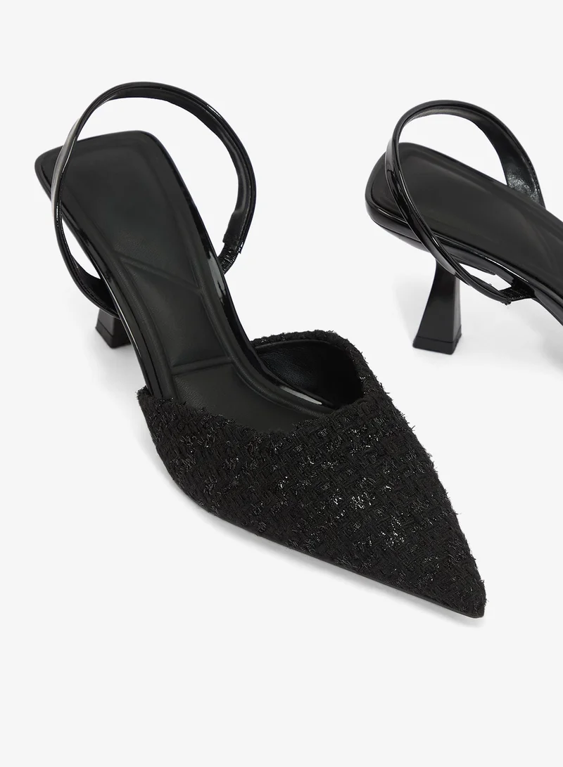 Ella Limited Edition Black Sequin Tweed Detail Sling Back Kitten Mid Heel Pumps for Women | Best Price UAE