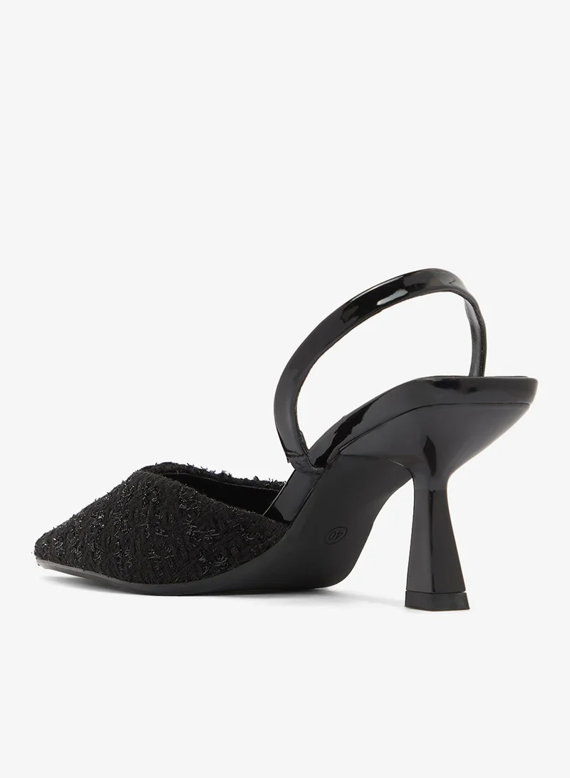 Ella Limited Edition Sequin Tweed Detail Sling Back Kitten Mid Heel Pumps