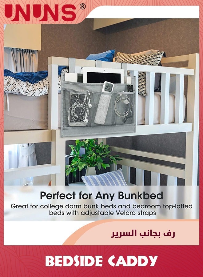 UNUNS Bedside Storage Caddy,Bedside Hanging Storage Bag With 4 Pockets for Headboards Bunk Beds,Dorm Rooms,Book Phone Magazine Holder,Grey  - Image 2