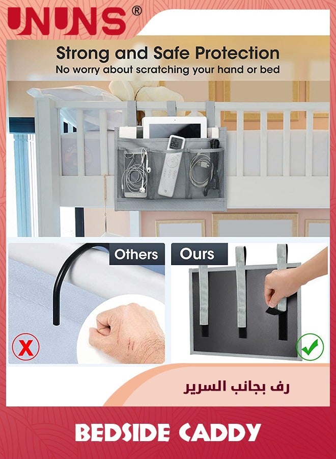 UNUNS Bedside Storage Caddy,Bedside Hanging Storage Bag With 4 Pockets for Headboards Bunk Beds,Dorm Rooms,Book Phone Magazine Holder,Grey  - Image 3