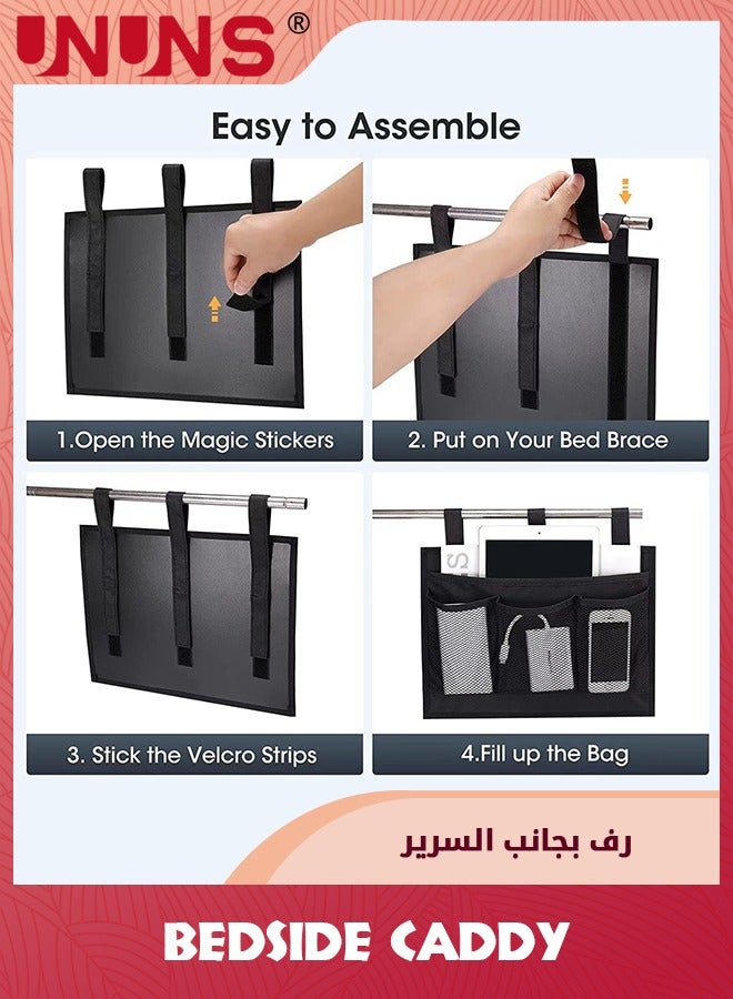 UNUNS Bedside Storage Caddy,Bedside Hanging Storage Bag With 4 Pockets for Headboards Bunk Beds,Dorm Rooms,Book Phone Magazine Holder,Grey  - Image 5