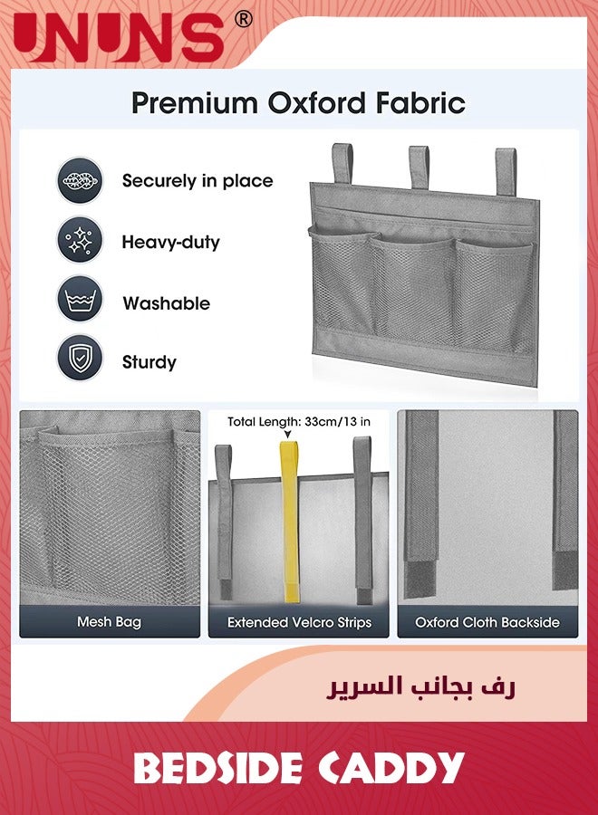 UNUNS Bedside Storage Caddy,Bedside Hanging Storage Bag With 4 Pockets for Headboards Bunk Beds,Dorm Rooms,Book Phone Magazine Holder,Grey  - Image 4
