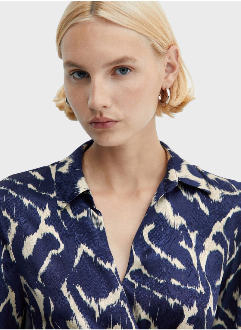 MANGO - Puff Sleeve Printed Wrap Dress - Image 1