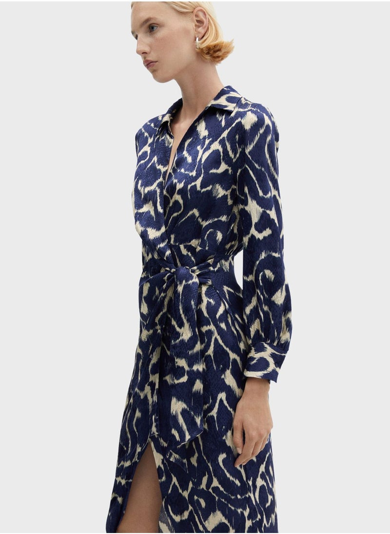 MANGO - Puff Sleeve Printed Wrap Dress - Image 1