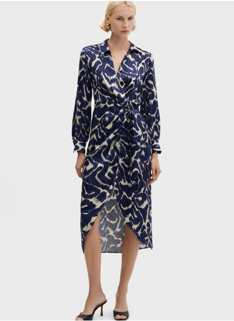 Puff Sleeve Printed Wrap Dress