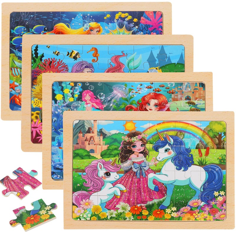 OSBOO Wooden Puzzles for Kids Ages 46 24 Piece Unicorn Mermaid Princess Jigsaw Puzzles 4 Packs Preschool Toddlers Learning Activity Puzzles Toys for Girls 3 4 5 6 Years Old - Image 3