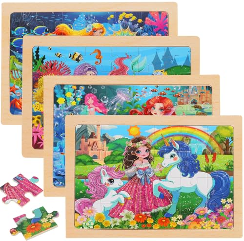 OSBOO Wooden Puzzles for Kids Ages 46 24 Piece Unicorn Mermaid Princess Jigsaw Puzzles 4 Packs Preschool Toddlers Learning Activity Puzzles Toys for Girls 3 4 5 6 Years Old - Image 1